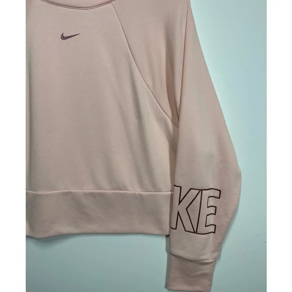 Nike Women's Center Swoosh Crop Crew Neck Sweatshirt Long Sleeves Pink Size M